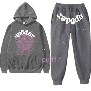 Hot Sale Sp5der trainingspak Trainingspakken voor heren Trainingspak Zwarte hoodie Spinnenwebprint Broek en capuchon Streetwear Young Thug Pullover Sets OX4Z