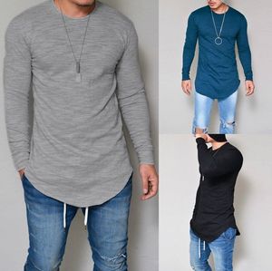 Hot Koop Lente Herfst Zomer Mannen Massief Dichtsluitende Shirt Lange Mouwen Slanke Ronde hals Casual Katoen Pullover Undershirts Mannen T-shirt