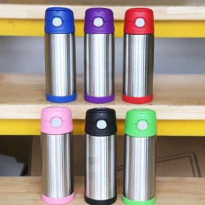 350 ml roestvrijstalen vacuüm kolf Kids Tumbler Geïsoleerde thermische flesdrank kolf Bounce Cover Cup met deksel en stro reismok Z11