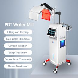 Venta caliente De pie 11 en 1 Estiramiento de la piel Estiramiento facial Hidratante Círculo oscuro Acné Arrugas Eliminar oxígeno Aqua Jet Instrumento antienvejecimiento con terapia LED PDT