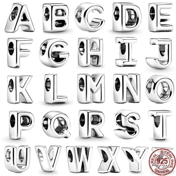 Gran oferta de cuentas de abalorios del alfabeto de A-Z de letras de plata de ley aptas para pulsera Original, collar para mujer, joyería fina DIY