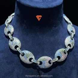 Collier de style de vente chaude tendance hip-hop sier vvs coloré coloré Moisanite Diamond Pig Pig Nose Cuban Chaîne