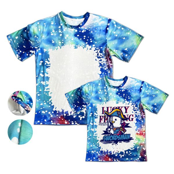 Offre spéciale T-shirt vierge par sublimation en polyester blanchi sur le devant à manches courtes Tye Dye Tee Tops DIY Impression par transfert thermique Col rond Chemise douce à manches courtes