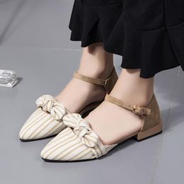 Hot Sale-Summer Strap Sandals Striped Flat Woman Flats Bow Ladies Shoes zapatos mujer 6592