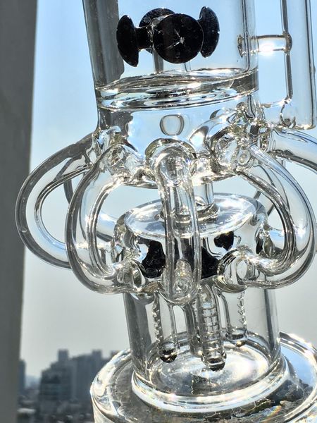 Venta caliente Agua de vidrio grueso Bong Engranajes incorporados con 8 brazos y cohetes Tubo Percolador Bong 14 mm Plataforma de aceite Tubos de agua de vidrio Cachimba de vidrio