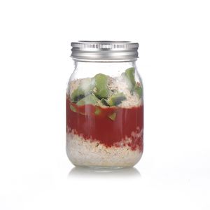 Hot Sale Dikker glas verzegelde 16oz Mason-pot Heldere kop Lichte salade Jampot Potten met deksel Deksels met handvat