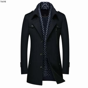 Vente chaude Épaissir la laine de laine pour hommes Trench-Coat Col Écharpe Mi-longueur Manteau de laine Manteau Vêtements pour hommes 201120