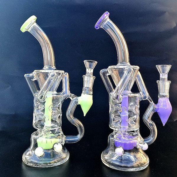 Vente chaude Turbine Perc Bongs en verre Double recycleur Dab Rigs Qualité parfaite Fab Egg Tuyaux d'eau avec joint femelle de 14 mm