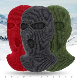 Gran oferta pasamontañas Unisex estilo de cubierta completa máscara de esquí sombrero 3 agujeros sombrero de invierno táctico a prueba de viento gorro de punto acanalado gorro cálido de invierno