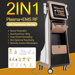 Vente chaude verticale 2 en 1 EMS RF + plasma cutané resserrement de la machine de beauté Stimulation musculaire du visage profond Remodelage anti-âge Appareil