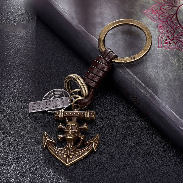 Vente chaude vintage bronze gouvernail charmes porte-clés 2018 Nouveau punk pirate squelette sac décoration pour voiture porte-clés bijoux accessoires