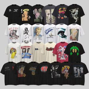 Vente chaude Vintage Designer Vêtements Hommes T-shirts Vieilli Lavé Lâche Surdimensionné Mousse Alphabet Imprimer Église Croix Col Rond High Street Hip Hop Femmes Portrait T-shirts Graphiques