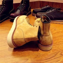 Vente chaude-Vintage Hommes Chaussures à lacets En cuir véritable Bottes d'aile Mâle Homme Travel Travel De Mariage Bottines Casual Fashion Rouge Bottes 875