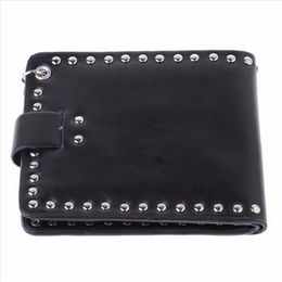 Hot Koop Vintage Mannen Korte Portemonnee Jongens Goth Skull Head Cross Black Lederen Biker Hasp Wallet met lange sleutel 48cm