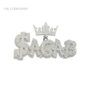Hot Sale VVS Iced Out King Crown Letter Initial Naam Sieraden Gepersonaliseerde Moissanite Custom Hangers