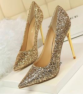 Hot koop-w stijl sexy dame naakt lovertjes kristal shoespoint teen hoge hakken schoenen laarzen pumps 9.5cm echte pailletten trouwschoenen
