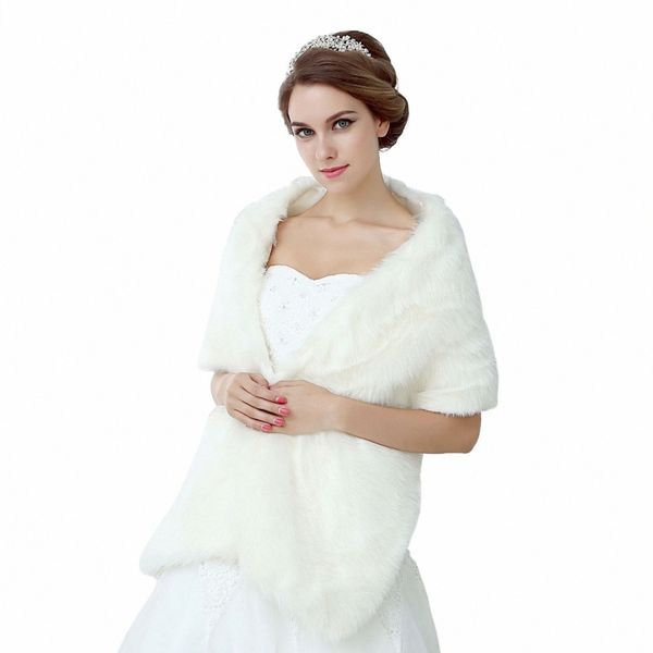 Vente chaude Chaud Ivoire Boléro Femmes Vestes Doux Fausse Fourrure 160 CM Taille Unique Accessoires De Mariage De Mariée Wraps Châles s6Od #