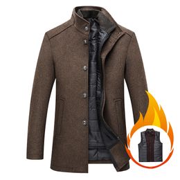 Manteau en laine chaud pour hommes, pardessus épais, manteaux et vestes à simple boutonnage avec gilet réglable