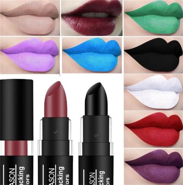 Gran oferta de lápiz labial blanco y negro mate de terciopelo resistente al agua, pigmento duradero, lápiz labial verde púrpura, maquillaje de labios para fiesta de Navidad y Halloween