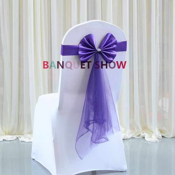 Banquet de mariage à vente chaude Stretch Stretch Claid Sash Tie Bow Lycra Spandex Band pour décoration de couverture de chaise