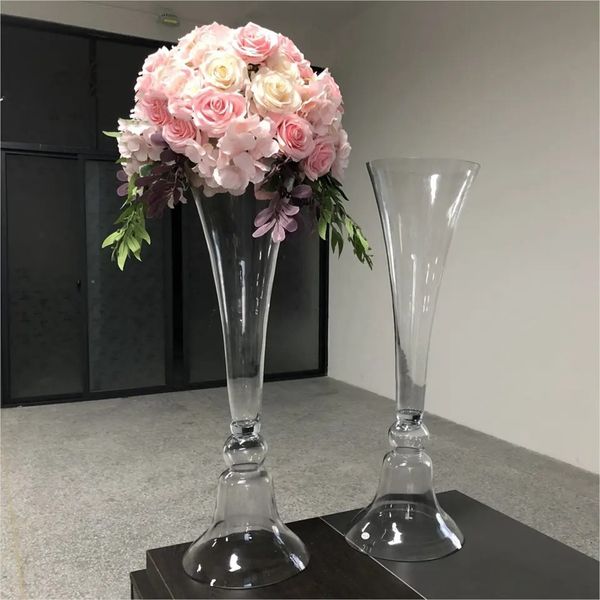 Gran oferta, decoración de boda, jarrón de cristal con arreglo floral de trompeta reversible de 80 cm de altura