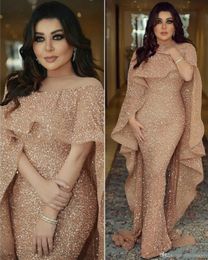 Luxe zeemeermin Arabische lange prom jurken juweel nek pailletten vloer lengte Midden-Oosten Prom formele avond feestjurken