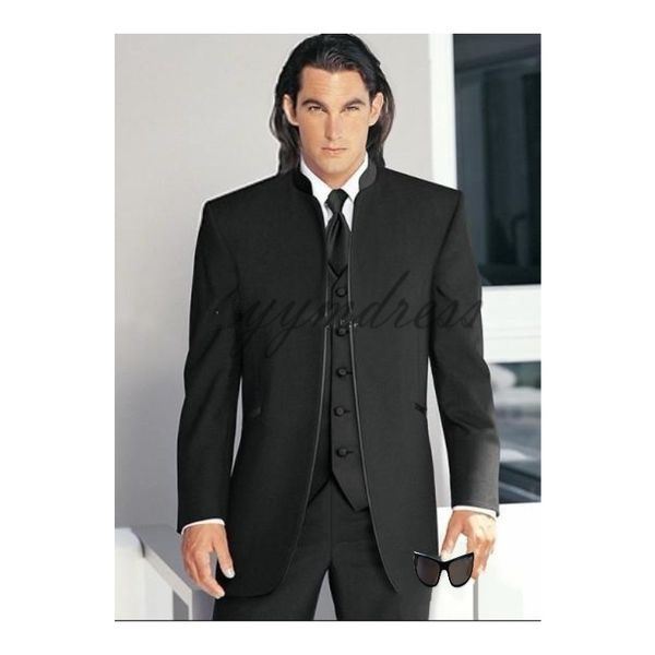 Vente chaude mariage smokings marié 2019 Mandarin Balck hommes Lapel Groomsmen Les costumes de bal Best Man Epoux (veste + pantalon + veste + Tie) H340