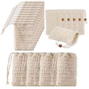 Économiseur de savon en maille exfoliante naturelle Porte-sac de rangement pour savon en sisal pour bain de douche moussant et séchage du savon pour femme