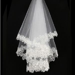 Hot Sale White Ivory Bridal Veils Lafsed Beaded Soft Tule Short Wedding Veils in voorraad No53 277y