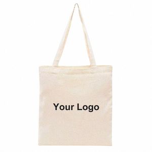 Vente chaude en gros 100pcs / lot Eco Friendly Cott Shop Sac fourre-tout en toile avec logo imprimé personnalisé Y07k #