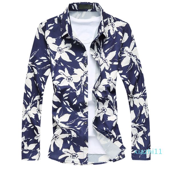 Venta caliente al por mayor- 2017 Spring Mens Navy Blue Plaid Shirt Plus Size M-7XL Camisas florales de manga larga para hombres DT258