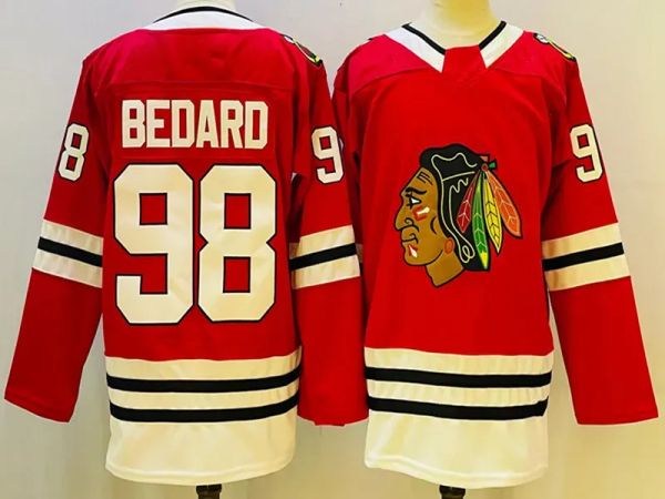 Gran oferta, venta al por mayor, dropshipping, camisetas de hockey personalizadas, Conner Bedard 98, color rojo, blanco, cosido, hombres, mujeres, jóvenes, Jersey