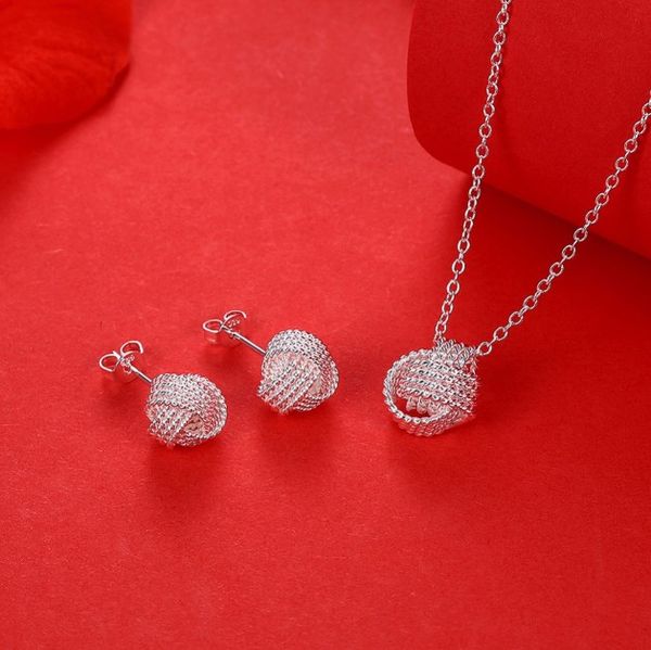 Vente chaude en gros de bijoux de mode S925 timbre argent couleur rose ballon coulissant colliers boucles d'oreilles de la Saint-Valentin Cadeaux cadeaux de la mariée