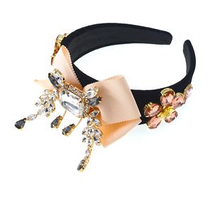 Large luxe Vintage perle nœud papillon Baroque rétro couronne bandes de cheveux chapeaux bandeaux en cristal pour mariage mariée bijoux casque