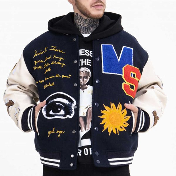 Offre spéciale hiver Streetwear Patch manches en cuir garçons Baseball Chenille broderie Letterman hommes vestes variées