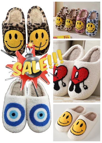 Vente chaude Hiver Femmes Pantoufle Sourire Visage Modèle Femmes Pantoufles De Fourrure Mignon Dessin Animé Chaud En Peluche Couple Chaussures Intérieur Automne Hommes Fluffy Slide 37-46