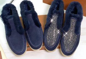 Hot Sale- Winter Womens Suede Leather Shearling Bont Lined Warm Flat Platform Sole Luxe Clear Crystal Rhinestones Trek aan Snowboots