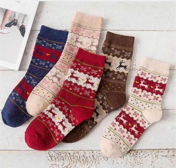 Grosses soldes! Chaussettes pour femmes couleur automne-hiver femme chaussettes en laine chaude confortable rayé animal chaussette pour dame filles chaussettes drôles