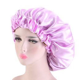 Hot Koop Vrouwen Extra grote omkeerbare Satijn Elastische Bonnet Silky Bonnetten Moslim Women Night Sleep Cap