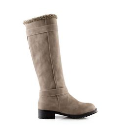 Hot Koop-Vrouwen Flat Kniebeschermers Katoen Reving Laarzen Gespen Mode Bont Warm Winter Botas Feminina Schoenen Schoenen Maat 34-43