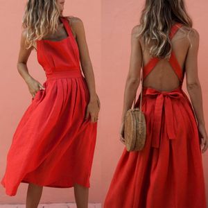 Vestidos casuales Mujeres Niñas Slim Solid Long Maxi Dress Fiesta de noche Beach Sundress Sin mangas Holiday