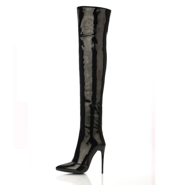 Vente chaude - Femmes Talons Hauts Bottes Sexy En Cuir Verni Talon Haut Sur Les Bottes Au Genou Pour Femmes Dames Pole Dancing Bottes Taille 35-43