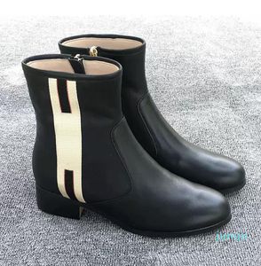 Vente chaude-femmes luxe en cuir bottine designer noir bonny sangle garni cuir chelse bottes chaussures d'hiver qualité