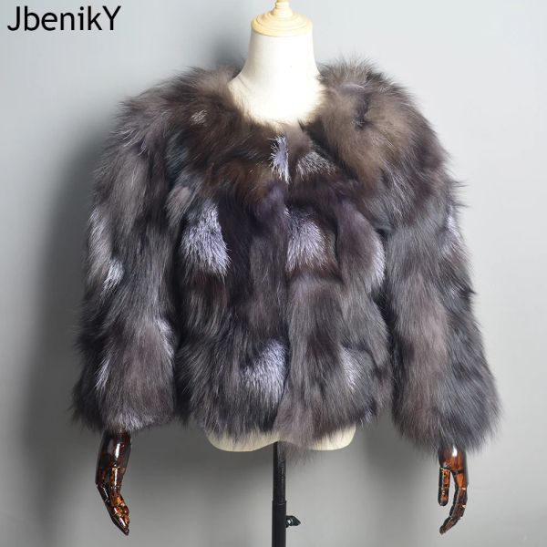 Vente chaude Femmes Real Silver Fox Fourts Maisons d'hiver Vestes de fourrure à renard naturel chaud