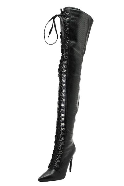 Vente chaude - Nouveau talon haut pour femmes sur les bottes au genou Crosscriss à lacets cuissardes Sexy Party Club Dance Fashion Bottes longues Chaussures N087