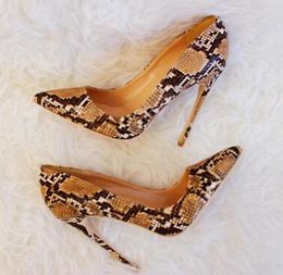 Hot Sale-Dames Schoenen Hoge Hakken Stiletto's Tan Snake Python Point Teen Sexy Hoge Hak Pumps Party Schoenen Bruiloft Pumps 12cm 10 cm 8cm