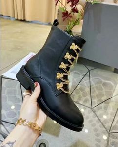 Hot Sale-Women Winter Boots ZIP Martin Schoenen Zwart, Bruin Boot Cool Motorcycle Nieuwe Concept Ketting met Tiger Buckle D