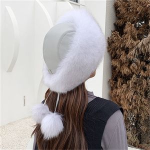 Gran oferta, sombrero de piel de zorro Real y cuero auténtico para mujer, Ushanka rusa, gorro cálido de invierno de aviador, cazador, bombardero, orejeras de esquí