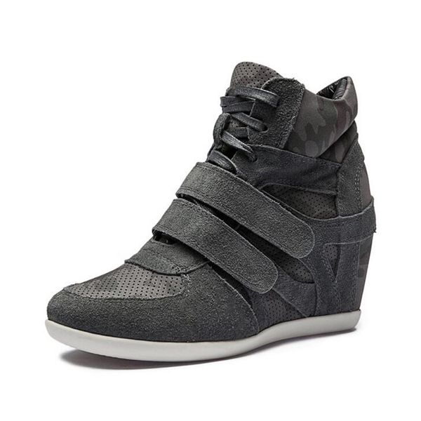 Vente chaude-Jeunes dames femmes formelles coin style coréen talon caché daim Sneaker à lacets chaussures de sport