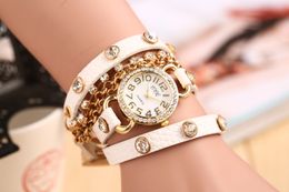 Gratis verzending Hot Salenew Aankomst Dames Vintage Lederen Band Horloges, Set Auger Chain Rivet Armband Dames Jurk Horloges, Vrouwen Horloges